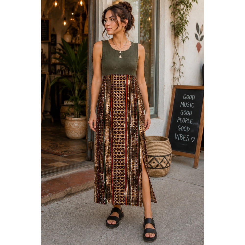 Vintage 90s Women's S Brown 100% Silk Midi Slip Dress Earth Tone Minimalist